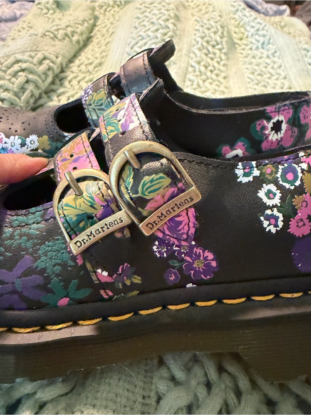 Dr. Martens women’s Black Floral Double-Buckle Mary Janes - Picture 3 of 7